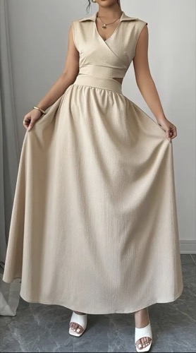 Guest women attire example — neutral maxi dress